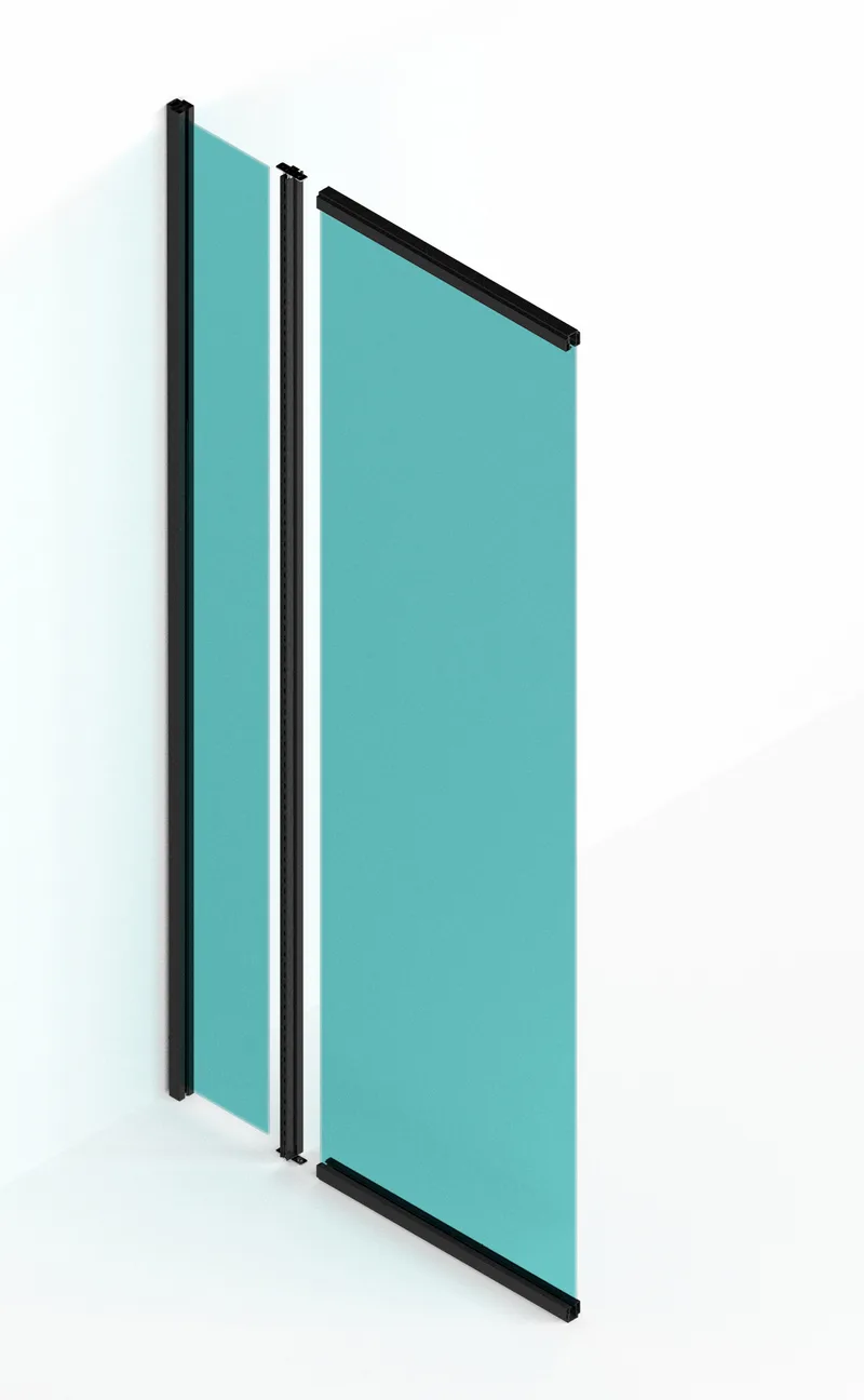 Line drawing of the Loop wall starting kit, fixed module and rack pole with a pivot door