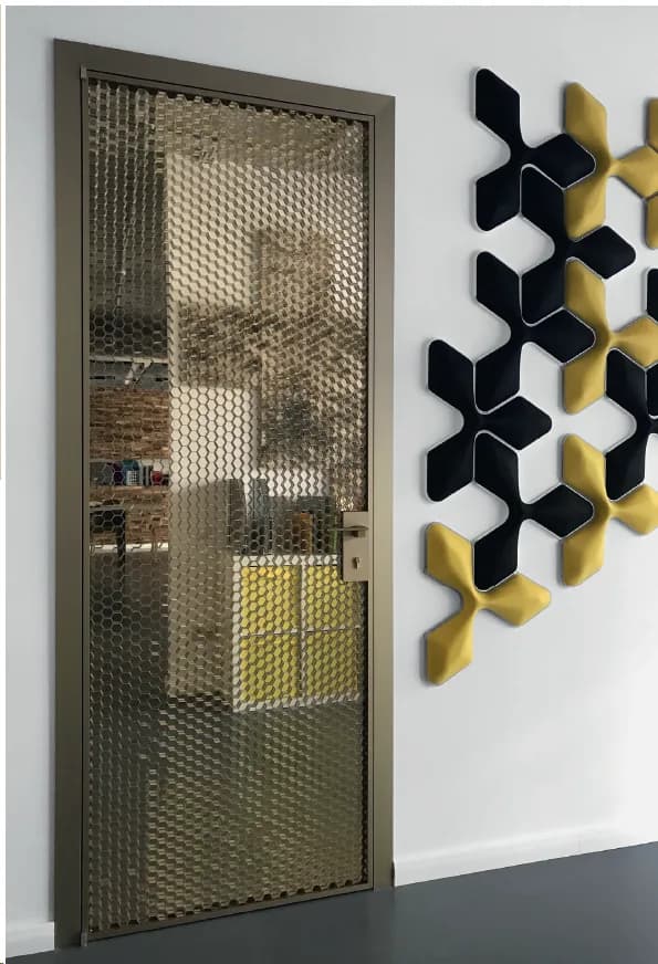 Meli sliding door on a wall mounted track, green panel and matching profile