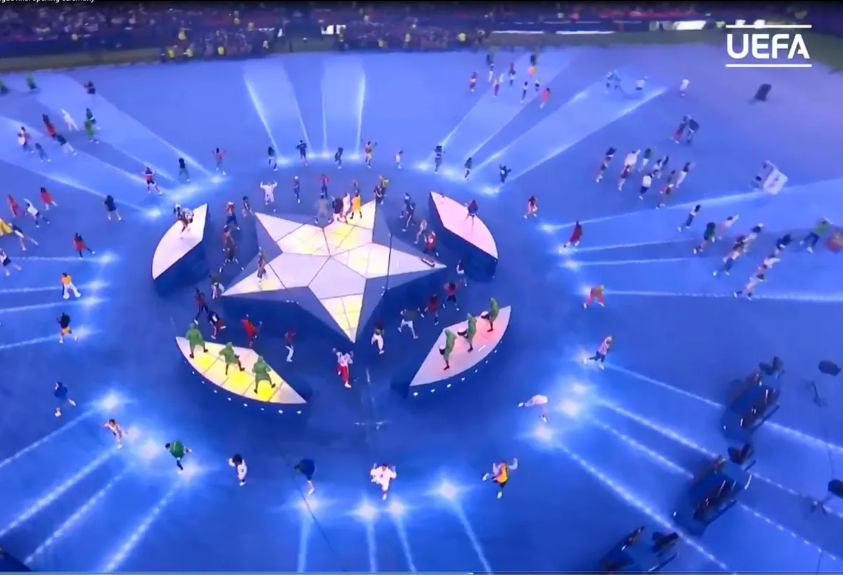 Backlit star shaped stage built from Starlight Floor panels at the UEFA Champions League Final in Cardiff