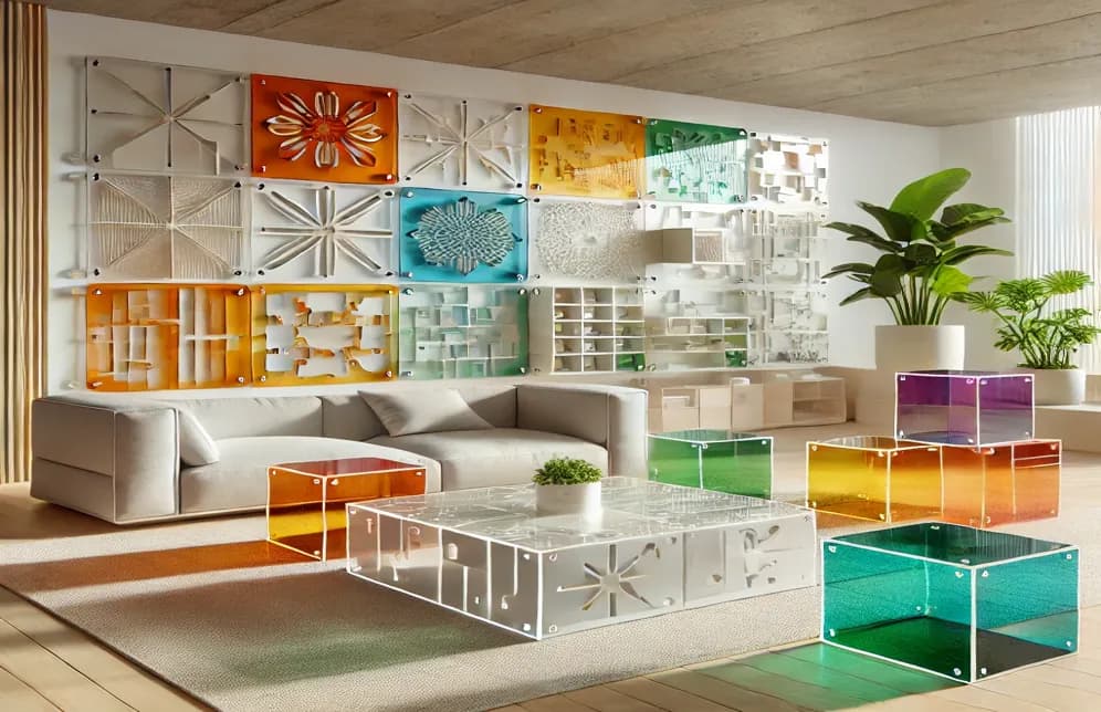 Modular interior design pieces using acrylic sheets, bright modern living room