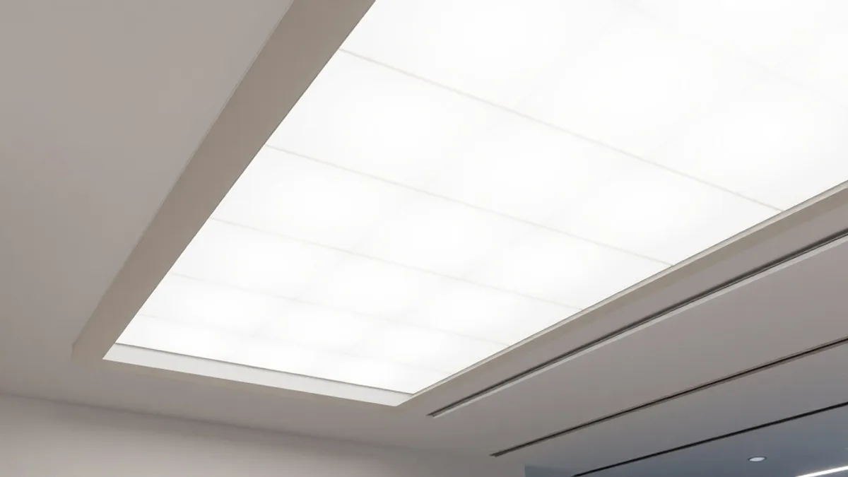 Frosted polycarbonate diffusion panels in an LED ceiling fixture