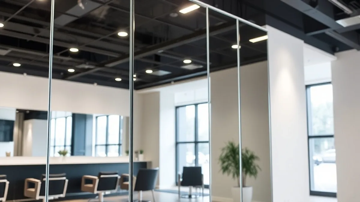 Mirror acrylic panels installed as wall feature in a salon
