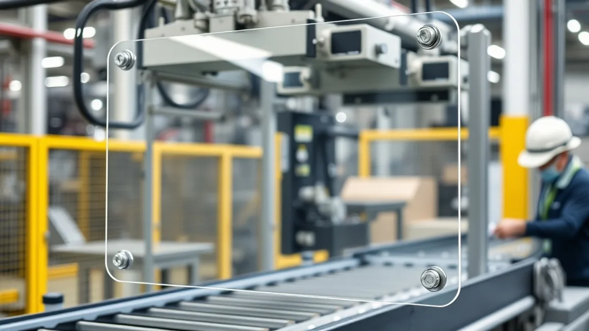 Clear polycarbonate safety guard panel installed on industrial machinery
