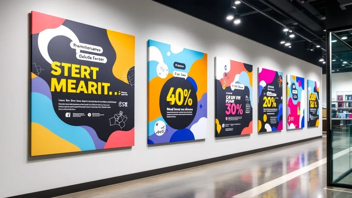 White PVC foam board panels used as printed retail signage substrates in a modern Canadian commercial interior