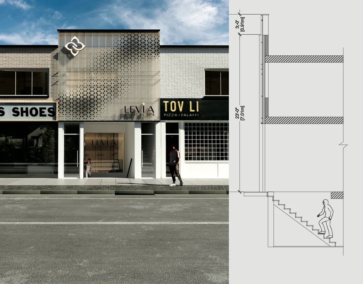 LEVIA Medical Spa Toronto facade with parametric acrylic panels